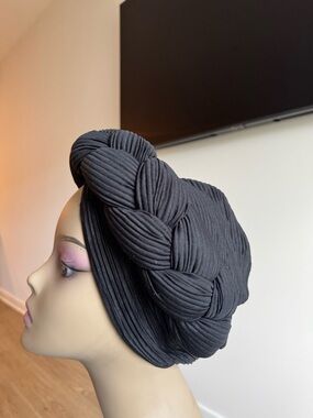 Textured Braided Black Turban Headwrap